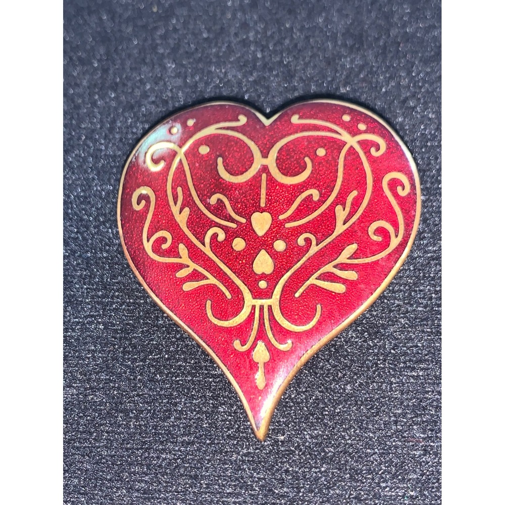 MMA Metropolitan Museum of Art Red Enamel Heart Brooch 24K Gold Electroplate Pin